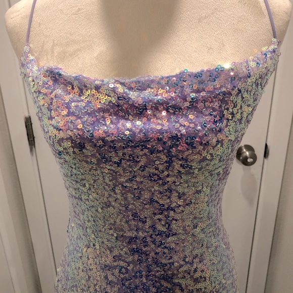 Shimmer Beauty Sequin Cowl Neck Mini Dress - Picture 7 of 10